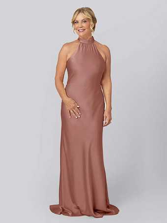 サーモンピンクマザードレス ホルター ノースリーブ シース カットアウト フロアレングス ゲストドレス 結婚式用