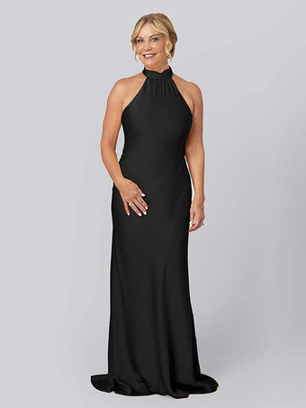 ブラックマザードレス ホルター ノースリーブ シース カットアウト フロアレングス ゲストドレス 結婚式用