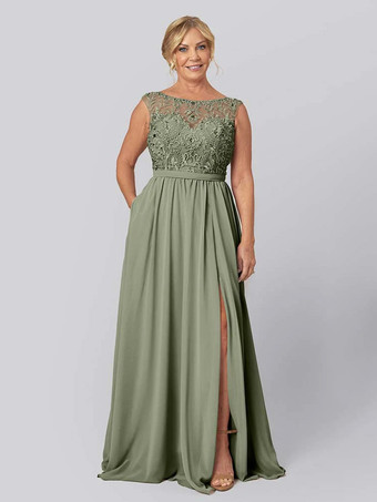 セージグリーン花嫁の母親のためのパーティードレス イリュージョンネックライン ノースリーブ ボールガウン カットアウト ウェディングゲストドレス