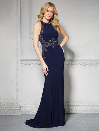 Abito da festa per la madre della sposa scollatura disegnata senza maniche sirena applique abiti da ospite per matrimonio