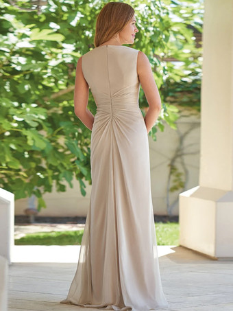 花嫁の母親のためのパーティードレス Vネック ノースリーブ シース プリーツ ゲストドレス 結婚式用