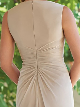 花嫁の母親のためのパーティードレス Vネック ノースリーブ シース プリーツ ゲストドレス 結婚式用