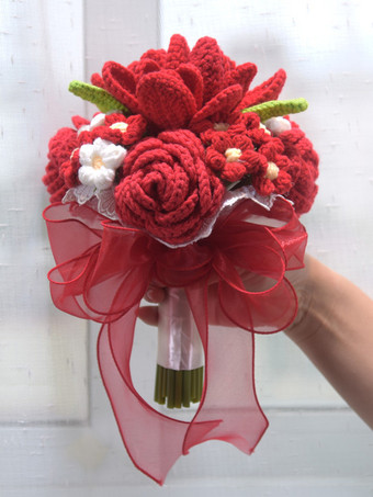rouge Fleurs de mariage Jolie forme filaire en mélange poly/coton