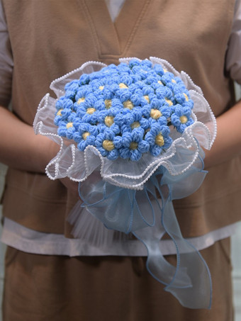 Azul celeste claroFlores para boda hermosa mezcla de poliéster y algodón forma con alambre