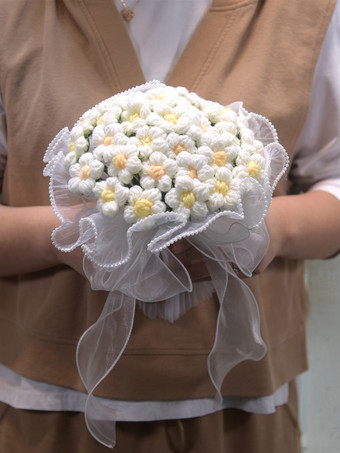 blanco Flores para boda hermosa mezcla de poliéster y algodón forma con alambre