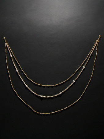 ウェディングネックレス ゴールド シルバー ラウンド ブリリアント マルチチェーン チェーン ラインストーン 16インチ ウェディングネックレス