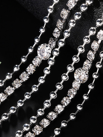ウェディングネックレス ゴールド シルバー ラウンド ブリリアント マルチチェーン チェーン ラインストーン 16インチ ウェディングネックレス