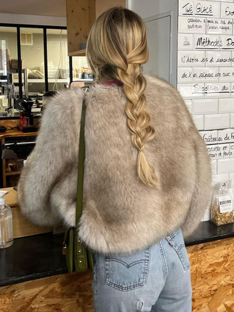 フェイクファー クロップドコート クルーネック 環境に優しい 冬用ショートジャケット レディース 2025