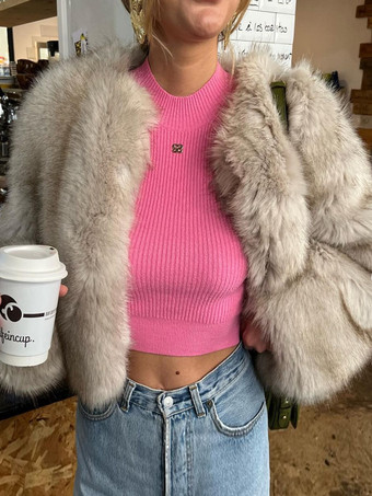 フェイクファー クロップドコート クルーネック 環境に優しい 冬用ショートジャケット レディース 2025