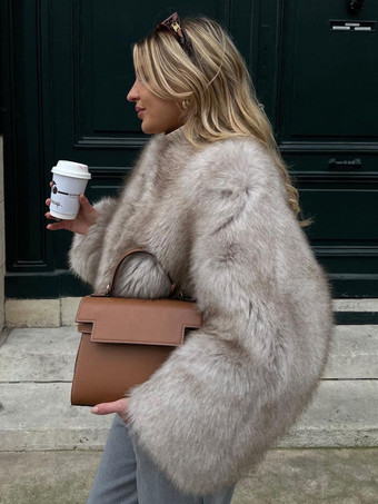 フェイクファー クロップドコート クルーネック 環境に優しい 冬用ショートジャケット レディース 2025