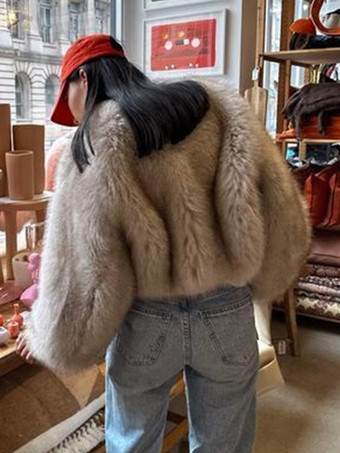 フェイクファー クロップドコート クルーネック 環境に優しい 冬用ショートジャケット レディース 2025