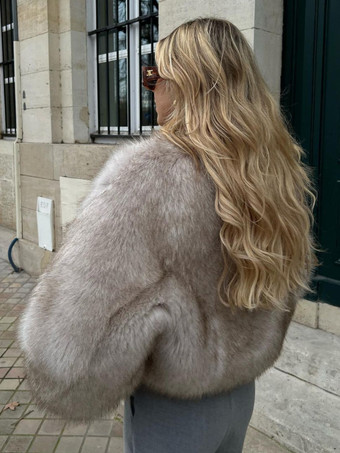 フェイクファー クロップドコート クルーネック 環境に優しい 冬用ショートジャケット レディース 2025