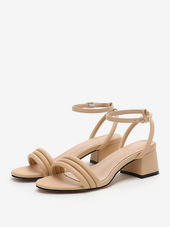 アプリコットレディースヒールサンダル オープントゥサンダル チャンキーヒール PUレザー