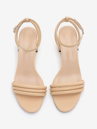 レディースヒールサンダル オープントゥサンダル チャンキーヒール PUレザー