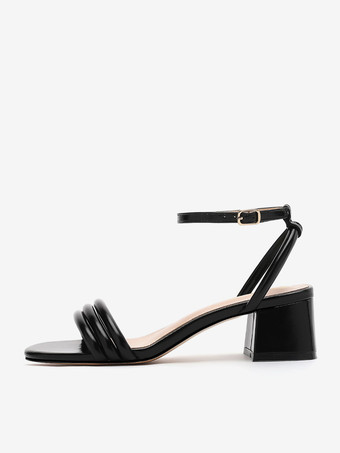 レディースヒールサンダル オープントゥサンダル チャンキーヒール PUレザー