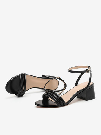 レディースヒールサンダル オープントゥサンダル チャンキーヒール PUレザー