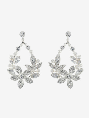 ウェディングイヤリング ラインストーン メタルピアス ブライダルジュエリー