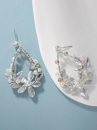 ウェディングイヤリング ラインストーン メタルピアス ブライダルジュエリー