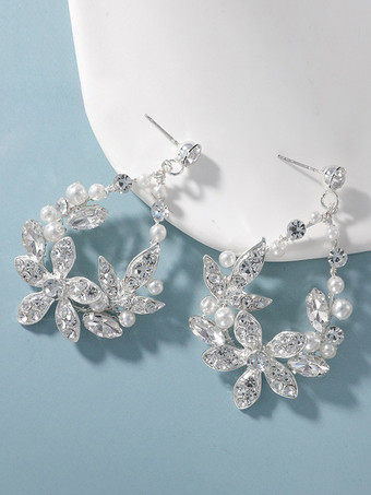 ウェディングイヤリング ラインストーン メタルピアス ブライダルジュエリー