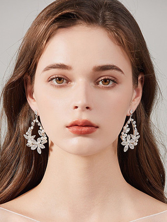 ウェディングイヤリング ラインストーン メタルピアス ブライダルジュエリー