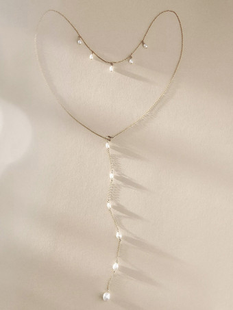 Silver Wedding Necklaces Gold Silver Round Brilliant Multi-Chain Chain Imitation Pearl 16 Inches & Under Wedding Necklace