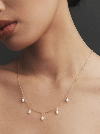 Wedding Necklaces Gold Silver Round Brilliant Multi-Chain Chain Imitation Pearl 16 Inches & Under Wedding Necklace