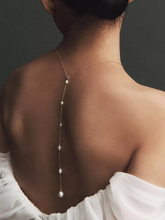 GoldWedding Necklaces Gold Silver Round Brilliant Multi-Chain Chain Imitation Pearl 16 Inches & Under Wedding Necklace