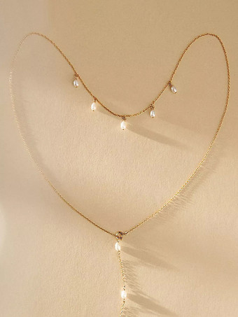 Wedding Necklaces Gold Silver Round Brilliant Multi-Chain Chain Imitation Pearl 16 Inches & Under Wedding Necklace
