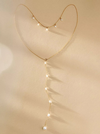Wedding Necklaces Gold Silver Round Brilliant Multi-Chain Chain Imitation Pearl 16 Inches & Under Wedding Necklace