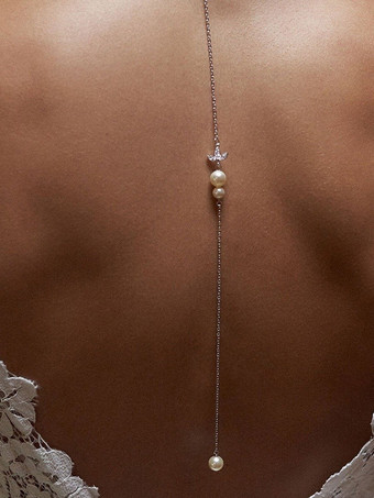 ウェディングネックレス シルバー シルバー ラウンド ブリリアント マルチチェーン チェーン イミテーションパール 16インチ アンダーウェディングネックレス