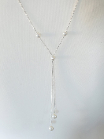 ウェディングネックレス シルバー ラウンド ブリリアント マルチチェーン チェーン イミテーションパール 16インチ アンダーウェディングネックレス