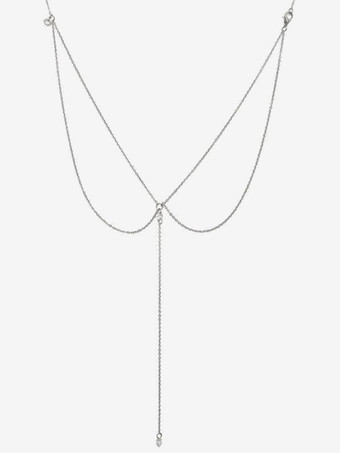 シルバー ウェディングネックレス ゴールド シルバー ラウンド ブリリアント マルチチェーン チェーン ラインストーン 16インチ ウェディングネックレス