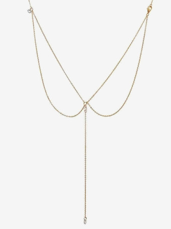 ウェディングネックレス ゴールド シルバー ラウンド ブリリアント マルチチェーン チェーン ラインストーン 16インチ ウェディングネックレス