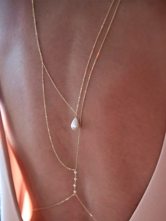 ウェディングネックレス ゴールド ゴールド ラウンド ブリリアント マルチチェーン チェーン イミテーションパール 16インチ アンダーウェディングネックレス