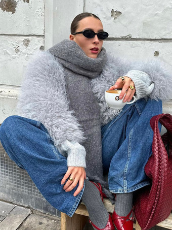 環境に優しいファーコート フロントボタン 暖かい冬用レディースジャケット