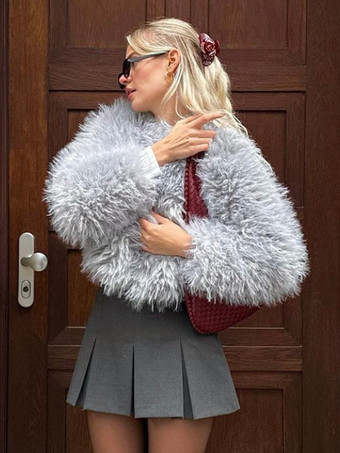 環境に優しいファーコート フロントボタン 暖かい冬用レディースジャケット