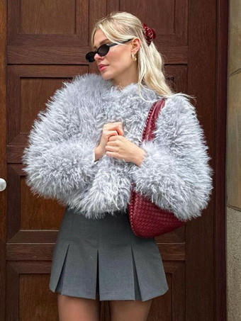 環境に優しいファーコート フロントボタン 暖かい冬用レディースジャケット