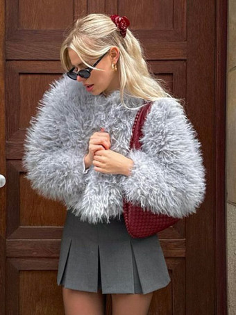 環境に優しいファーコート フロントボタン 暖かい冬用レディースジャケット