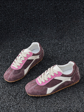 Zapatillas de deporte de punta redonda con parte superior de gamuza micro morada de 06" para mujer zapatos casuales