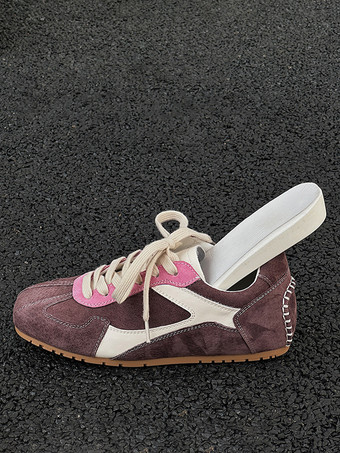 Zapatillas de deporte de punta redonda con parte superior de gamuza micro morada de 06" para mujer zapatos casuales