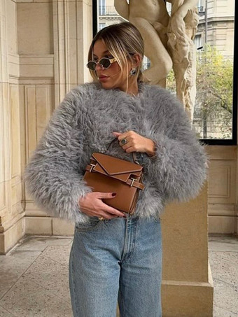 環境に優しいファーコート フロントボタン 暖かい冬用レディースジャケット