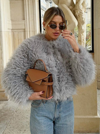 環境に優しいファーコート フロントボタン 暖かい冬用レディースジャケット