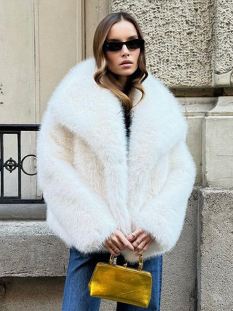 Faux Fur Coat Lapel Chic White Winter Eco-friendly Fur Jacket