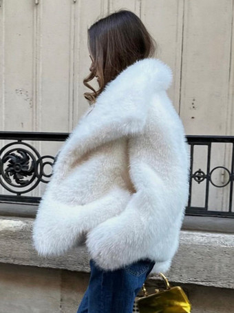 フェイクファーコート ラペル シック ホワイト 冬 エコフレンドリー ファージャケット