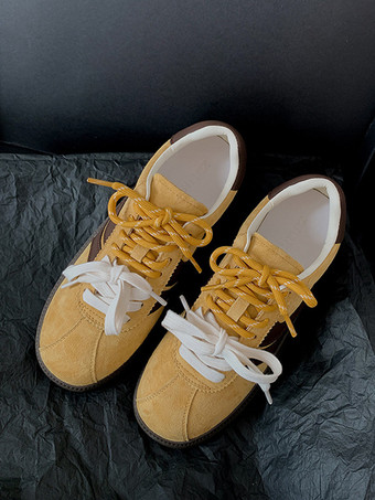 ブラック マイクロスエードアッパー ラウンドトゥ 1.2インチ スニーカー レディース カジュアルシューズ