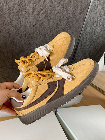 ブラック マイクロスエードアッパー ラウンドトゥ 1.2インチ スニーカー レディース カジュアルシューズ