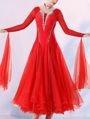 レッド社交ダンス衣装 パープル レディース エレガント Vネック ライクラ スパンデックス ドレス スパンコール ダンスドレス