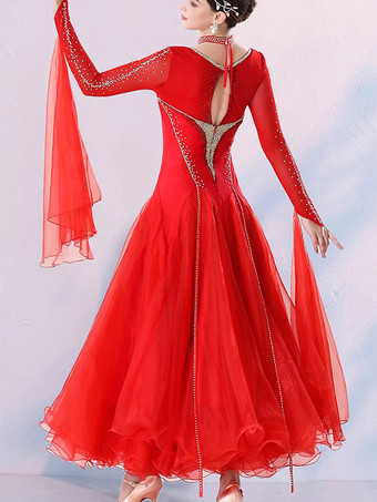 社交ダンス衣装 パープル レディース エレガント Vネック ライクラ スパンデックス ドレス スパンコール ダンスドレス