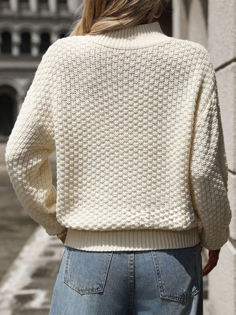 レディース プルオーバー アプリコット ジュエルネック 長袖 オーバーサイズ ポリエステル セーター