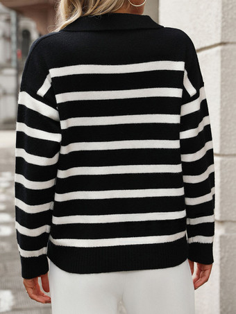 レディース プルオーバー セーター ホワイト ツートンデザイン ネックライン 長袖 オーバーサイズ ポリエステル セーター